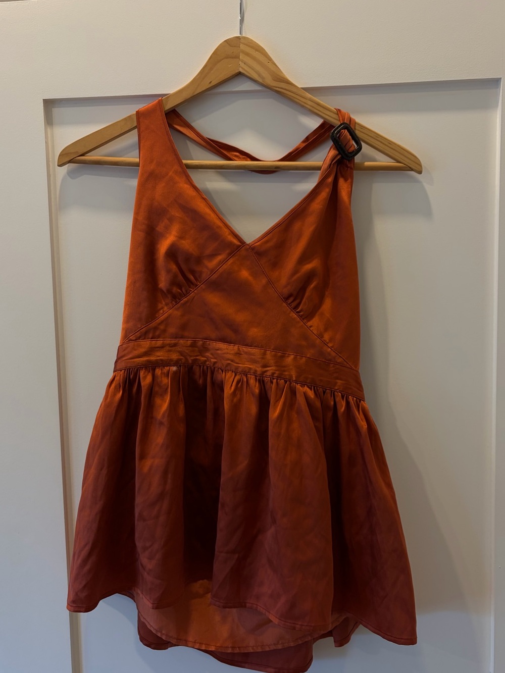 Burberry Orange V-Neck Satin Babydoll Top